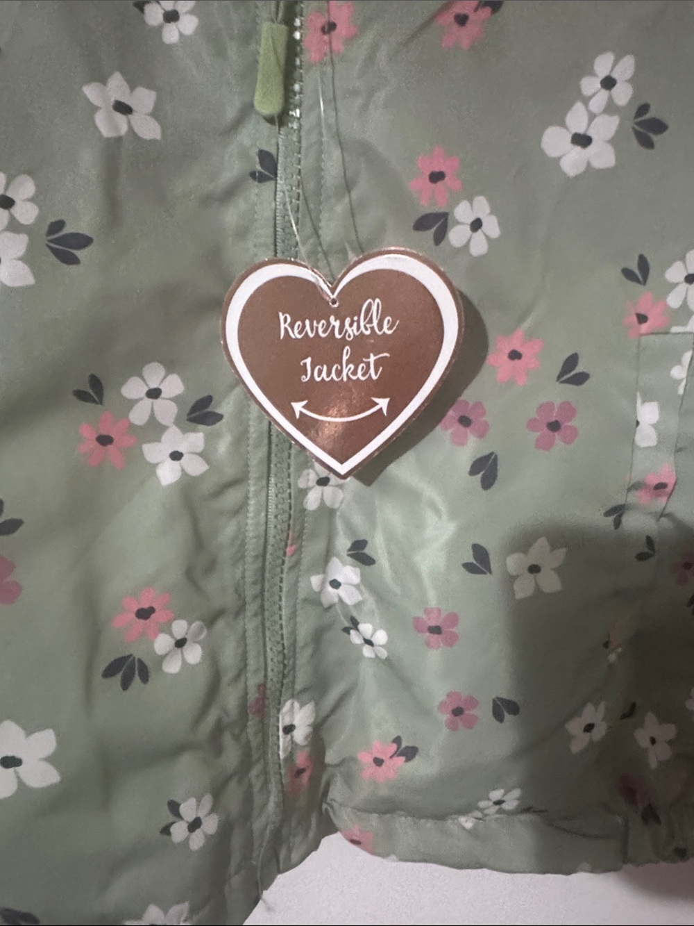 New- Back to school - Floral Hooded reversible Jacket - Green with Pink Lining - Picture 3 of 7